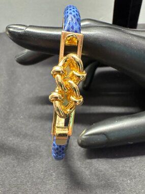 Vtg 80's Florence Italy 24K Gold-Plated Blue Enamel Snake SkinBangle Bracelet